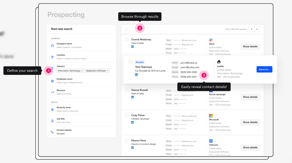 Lusha LinkedIn Extension Interface
