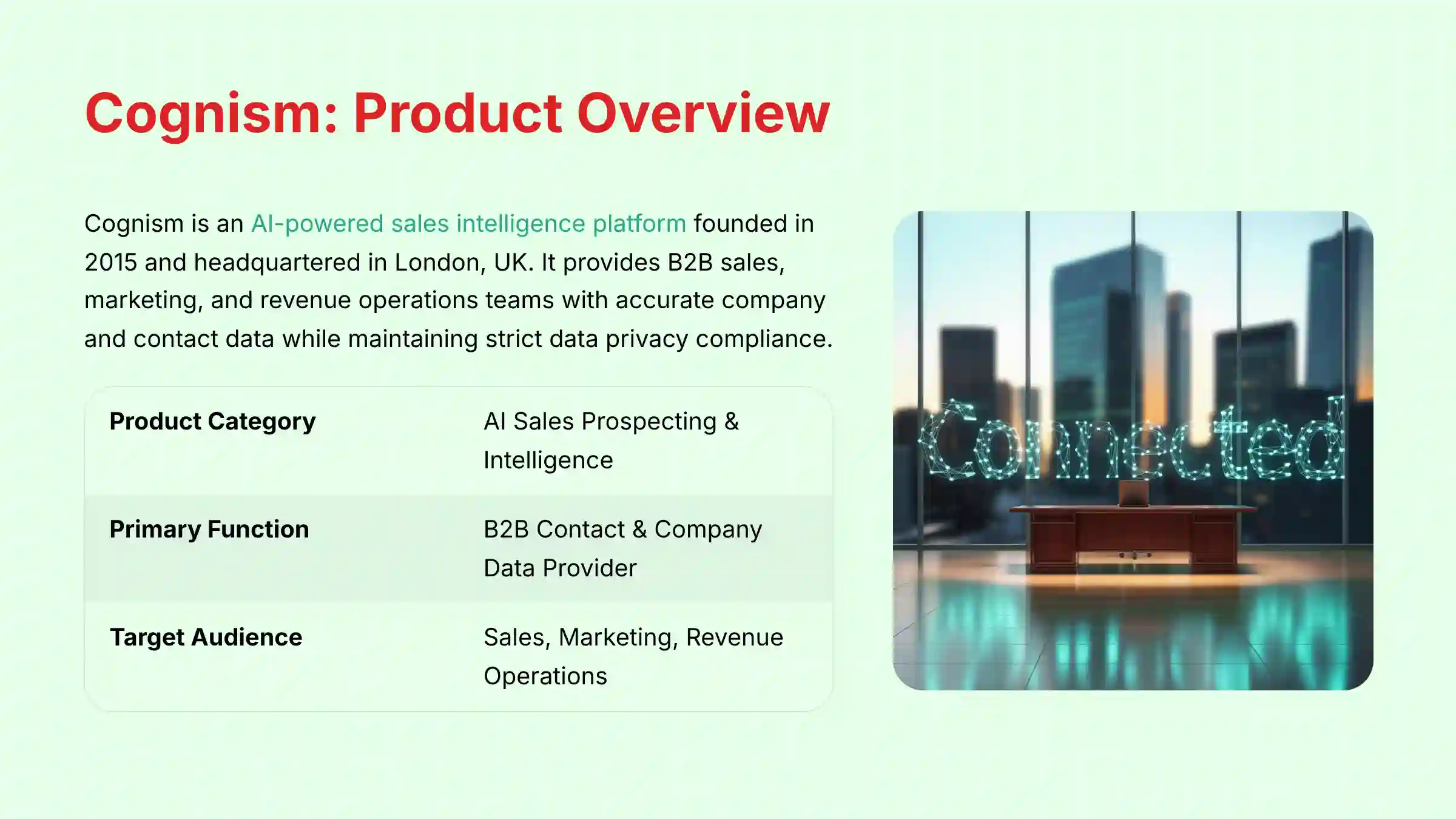 Cognism Product Overview - AI-powered sales intelligence platform specifications