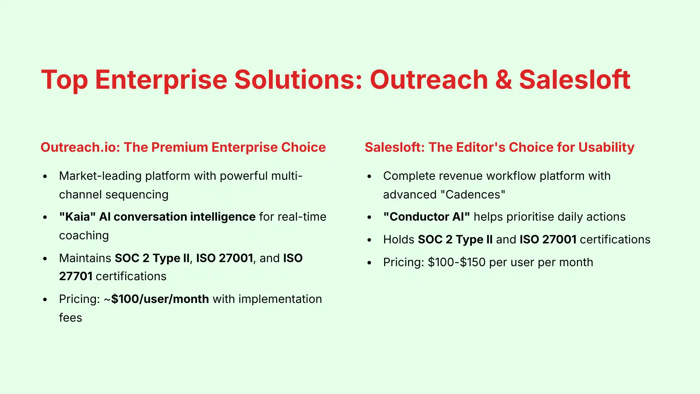 Top Enterprise Solutions - Outreach and Salesloft