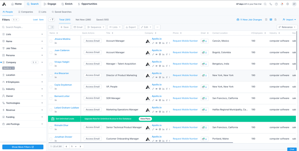 Apollo.io interface showing all-in-one sales engagement platform