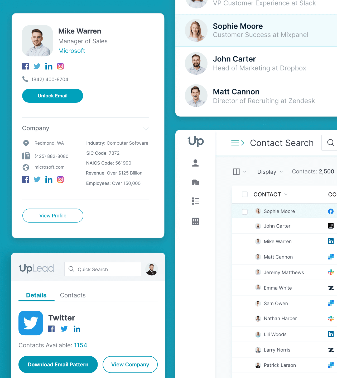 UpLead platform interface showing email verification features