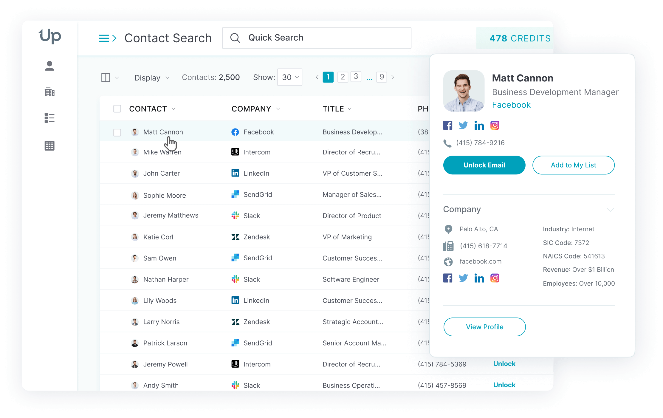 Uplead Dashboard Interface - B2B Contact Data Provider