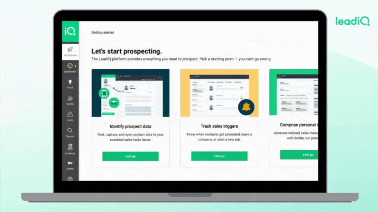 LeadIQ prospecting dashboard interface overview