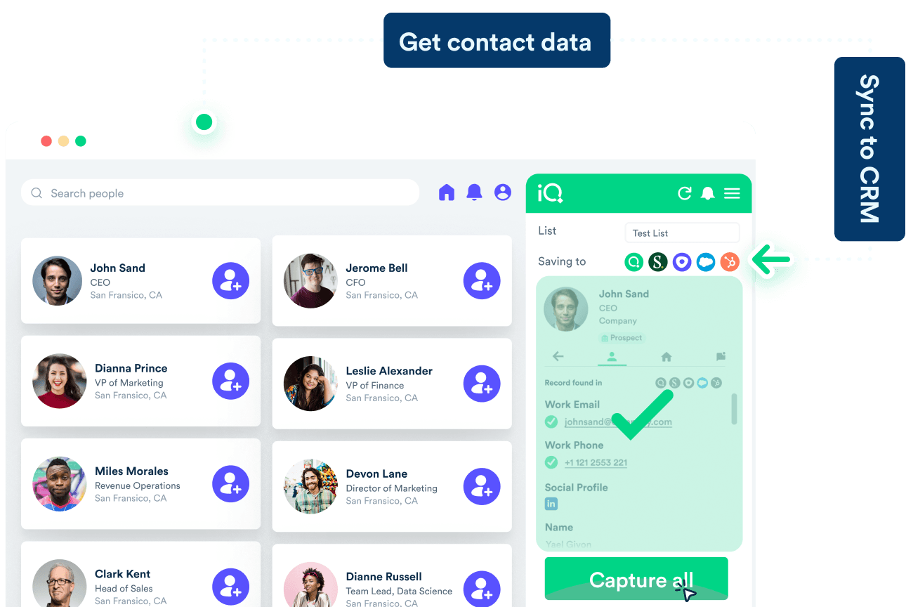 LeadIQ prospecting platform interface