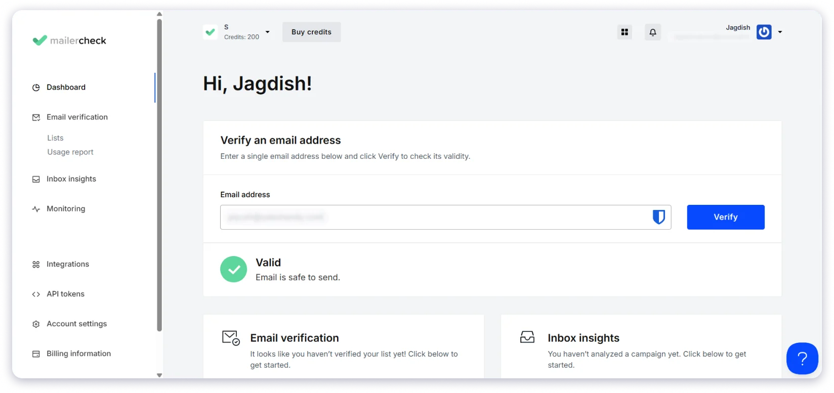 Email verification accuracy testing interface