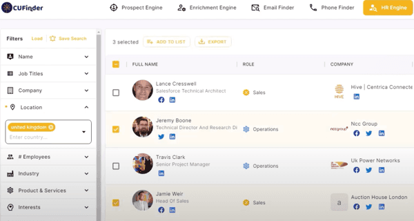 Sales intelligence software comparison interface
