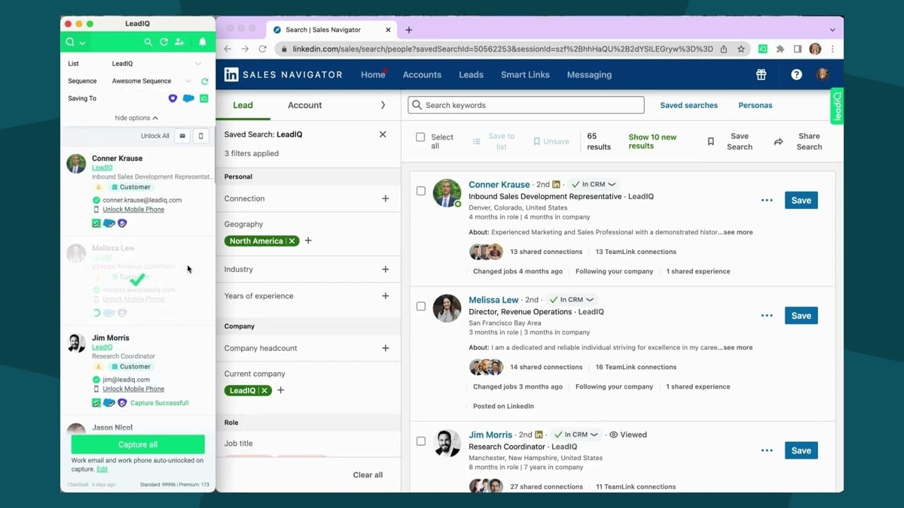 LeadIQ Chrome extension integration with LinkedIn Sales Navigator