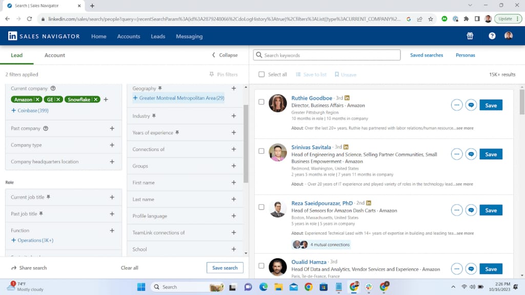 LinkedIn Sales Navigator Dashboard Interface